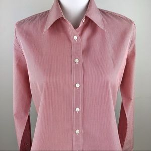 J. CREW Red/White Pinstriped Cotton Button-Down Women’s Shirt Size M Medium